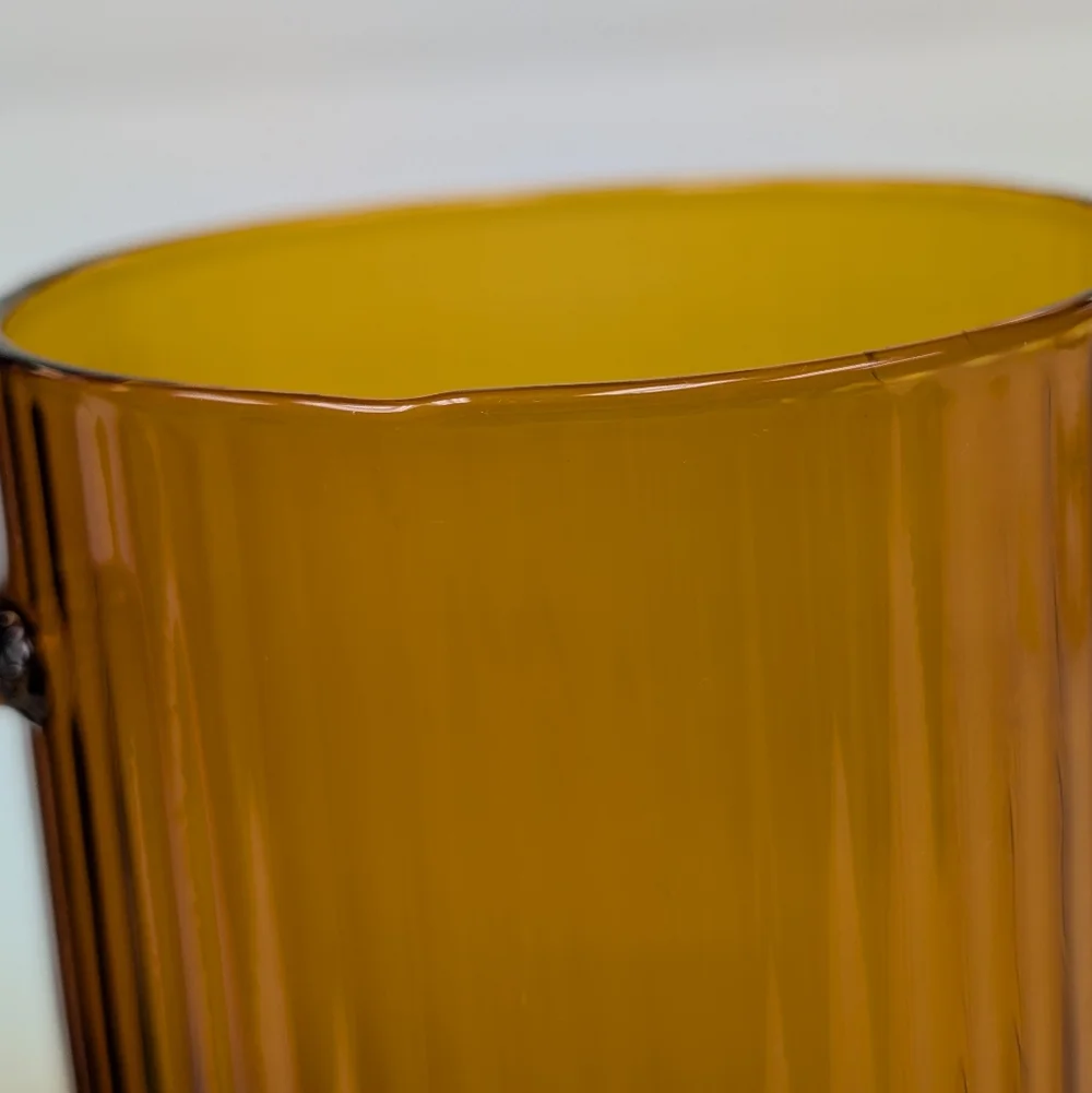 Vintage Amber Glass Coffee Mugs, Mid-Century Modern (MCM) Ribbed Fluted